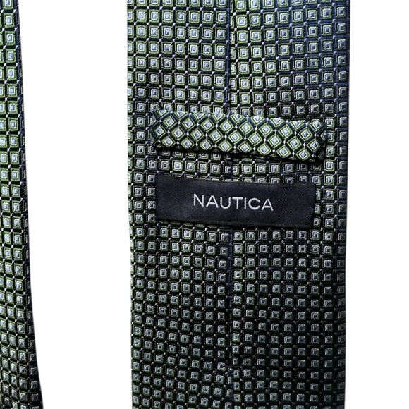 Nautica Silk Tie Green Blue Geometric Square Pattern Business Formal - Picture 5 of 6